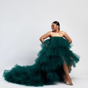 Emerald Green Tulle Prom / Birthday Halter Dress | Size M | Mid Thigh Length